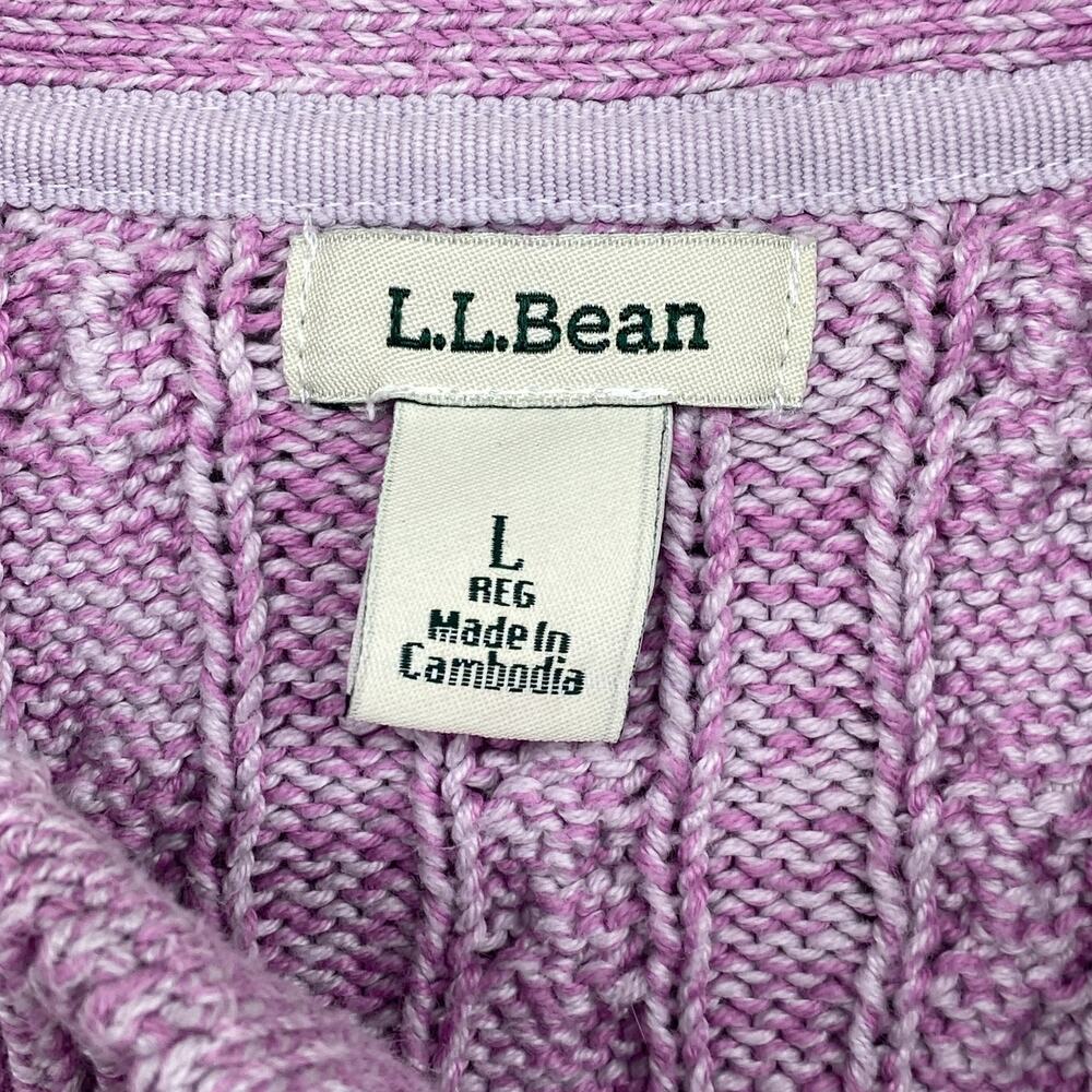 LL BEAN Cardigan Womens L Sweater Button Up Ribbed Cable Knit Cotton Purple - Picture 5 of 11